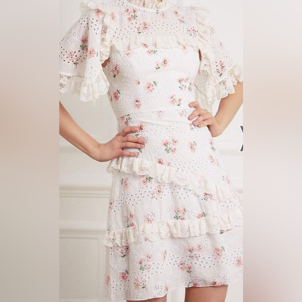 Needle & Thread White Floral Mini Dress